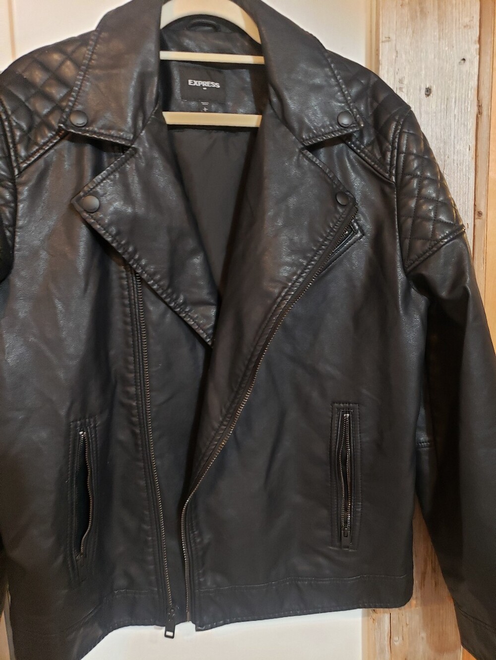 Express Men Large Leather Moto Jacket Asymmetrical Zipper - Picture 4 of 6